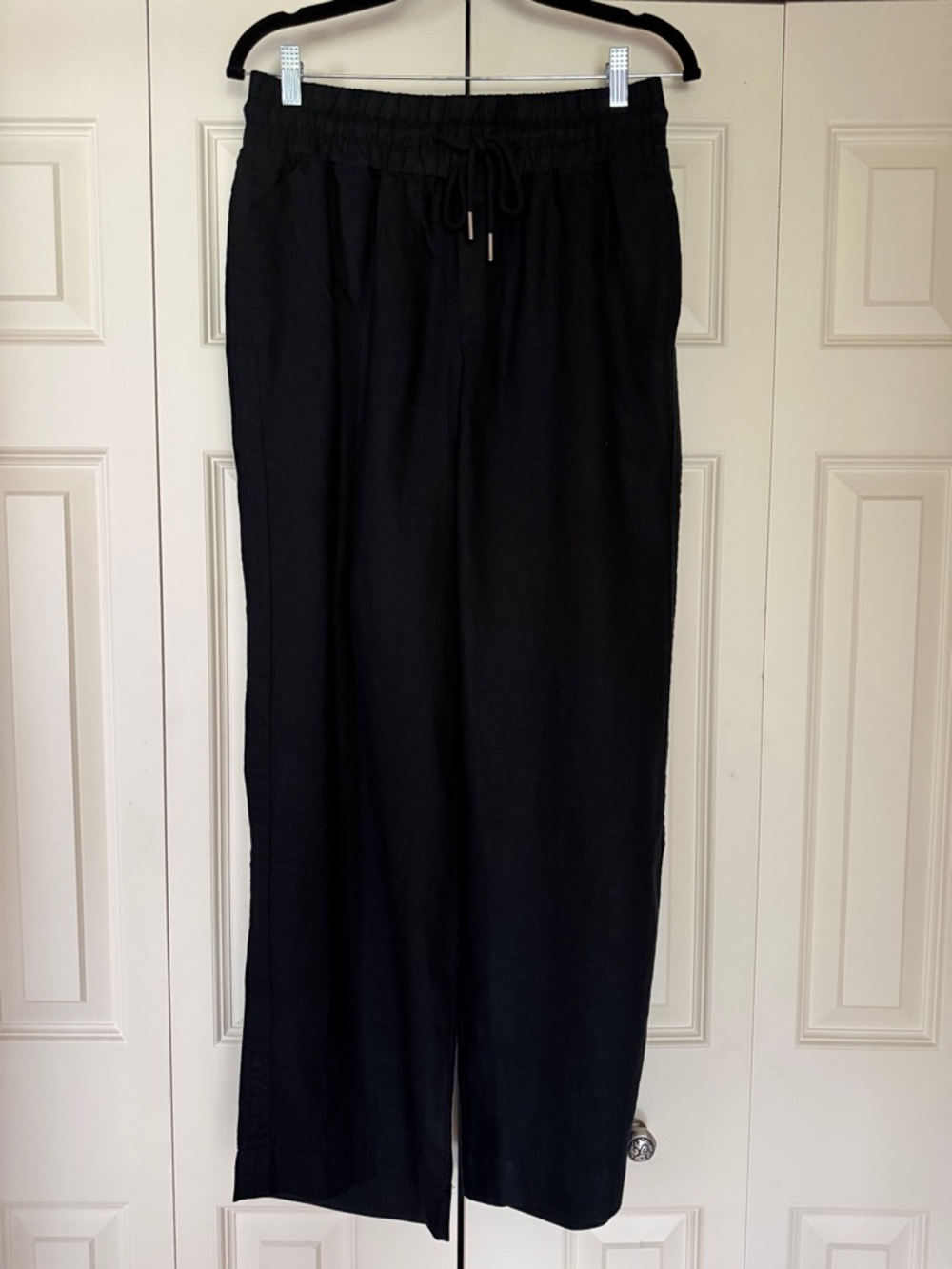 Quince Black Wide-Leg Linen Drawstring Pants